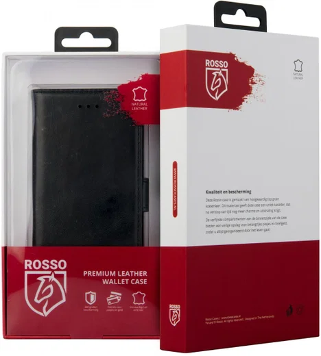 Rosso Deluxe Huawei P10 Lite Hoesje Echt Leer Pasjes Book Case Zwart afbeelding 10