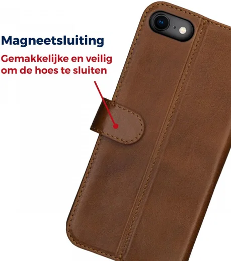 Rosso Deluxe Apple iPhone 7/8 Hoesje Echt Leer Pasjes Book Case Bruin afbeelding 10