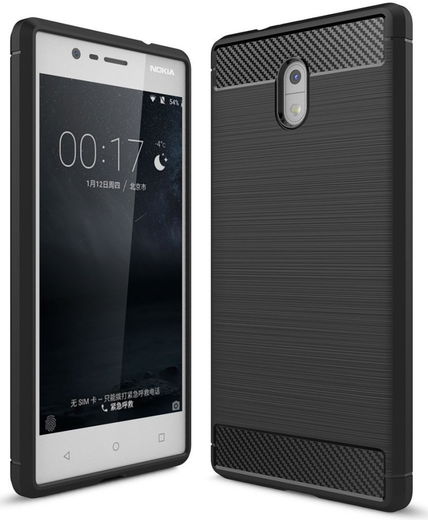Nokia 3 Geborsteld TPU Hoesje Zwart afbeelding 1