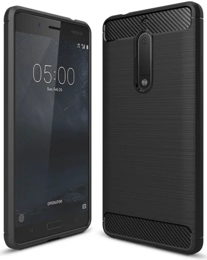 Nokia 5 Geborsteld TPU Hoesje Zwart afbeelding 1