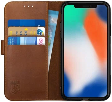 Rosso Deluxe Apple iPhone X / XS Hoesje Echt Leer Book Case Bruin