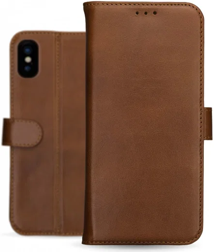 Rosso Deluxe Apple iPhone X / XS Hoesje Echt Leer Book Case Bruin afbeelding 14