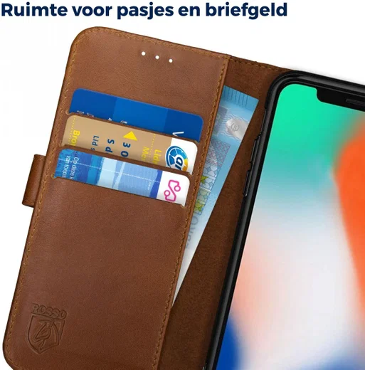 Rosso Deluxe Apple iPhone X / XS Hoesje Echt Leer Book Case Bruin afbeelding 5