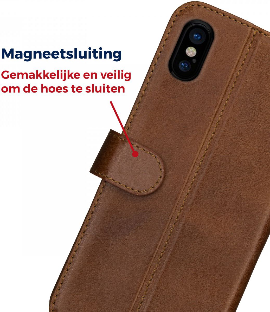 Rosso Deluxe Apple iPhone X / XS Hoesje Echt Leer Book Case Bruin afbeelding 6