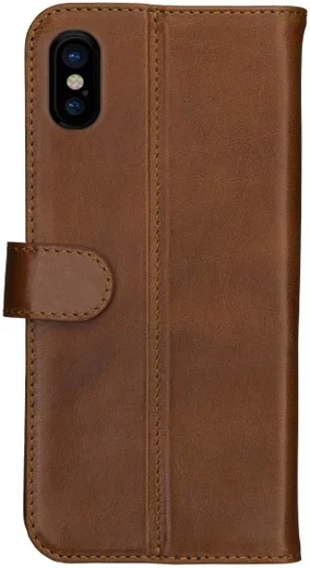 Rosso Deluxe Apple iPhone X / XS Hoesje Echt Leer Book Case Bruin afbeelding 11