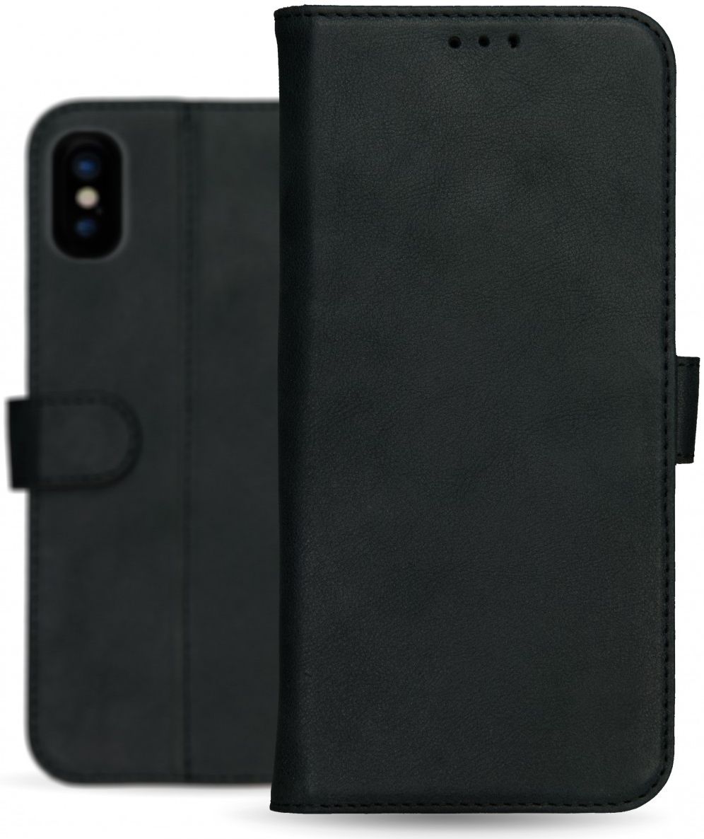 Rosso Deluxe Apple iPhone X / XS Hoesje Echt Leer Book Case Zwart afbeelding 14
