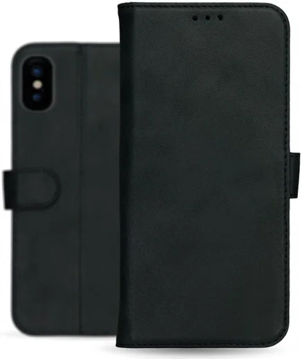 Rosso Deluxe Apple iPhone X / XS Hoesje Echt Leer Book Case Zwart afbeelding 14