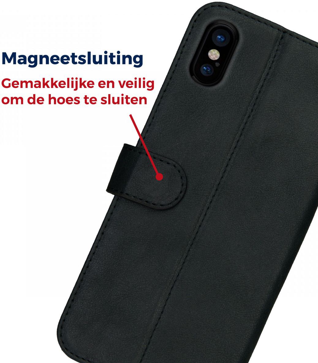 Rosso Deluxe Apple iPhone X / XS Hoesje Echt Leer Book Case Zwart afbeelding 6