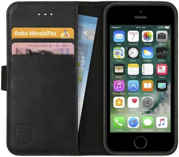 Rosso Deluxe Apple iPhone 5/5S/SE Hoesje Echt Leer Book Case Zwart
