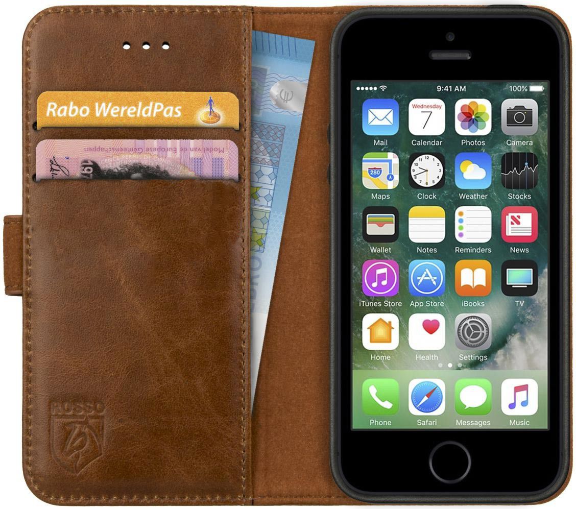 Rosso Deluxe Apple iPhone 5/5S/ Hoesje Echt Leer Book Case Bruin afbeelding 1