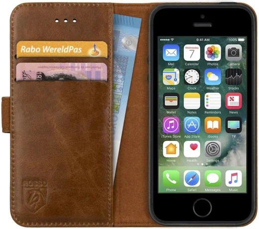 Rosso Deluxe Apple iPhone 5/5S/ Hoesje Echt Leer Book Case Bruin afbeelding 1