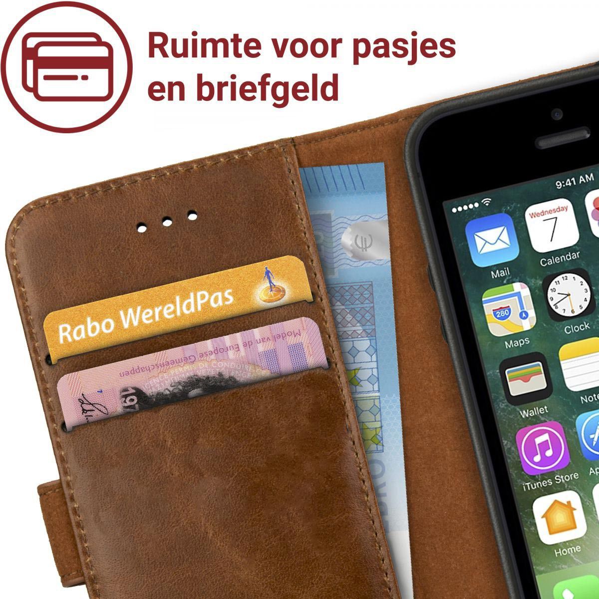 Rosso Deluxe Apple iPhone 5/5S/ Hoesje Echt Leer Book Case Bruin afbeelding 8