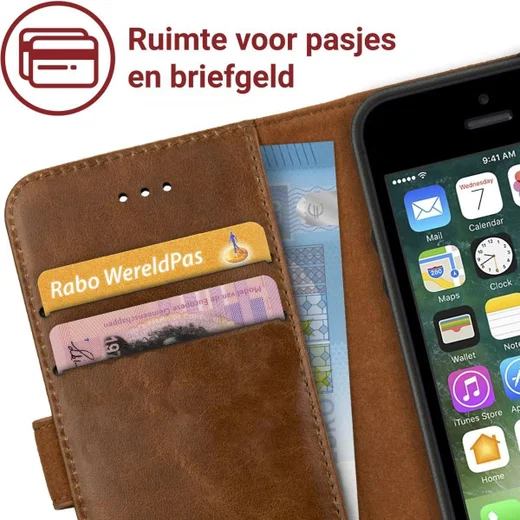 Rosso Deluxe Apple iPhone 5/5S/ Hoesje Echt Leer Book Case Bruin afbeelding 8