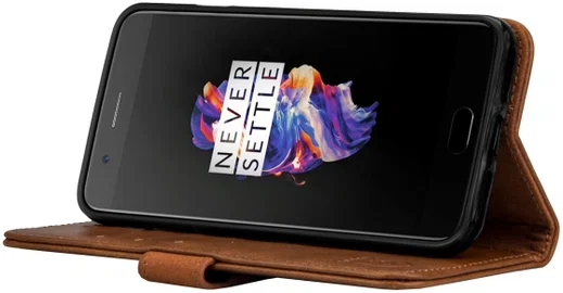 Rosso Deluxe OnePlus 5 Hoesje Echt Leer Pasjes Book Case Bruin afbeelding 2