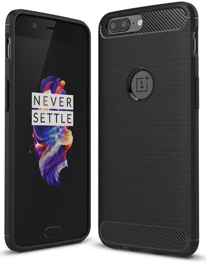OnePlus 5 Geborsteld TPU Hoesje Zwart afbeelding 1