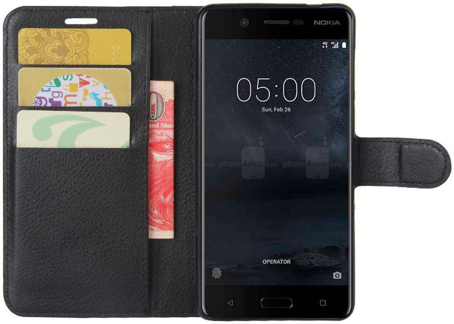 Nokia 5 Hoesje met Kaarthouder Zwart afbeelding 1