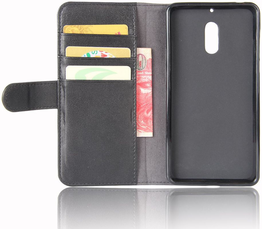 Nokia 6 Portemonnee Hoesje Kunst Leer Zwart afbeelding 5