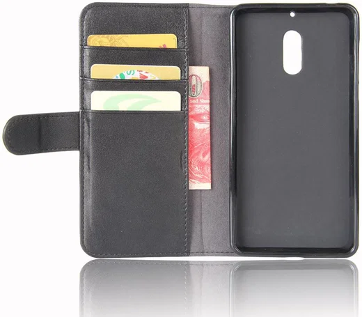 Nokia 6 Portemonnee Hoesje Kunst Leer Zwart afbeelding 5