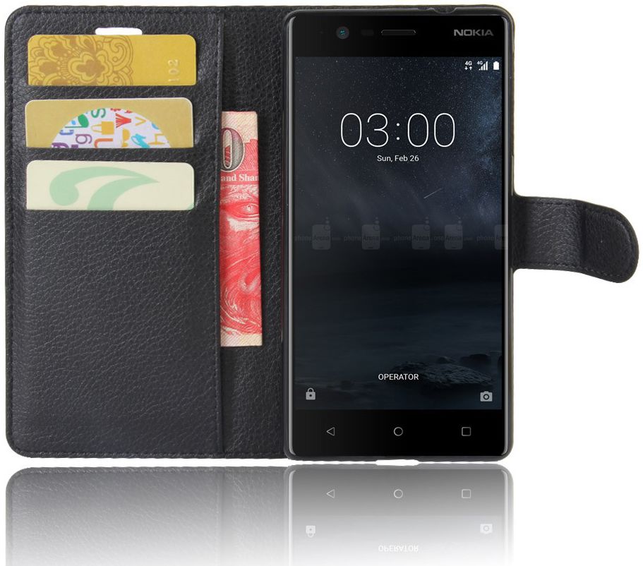 Nokia 3 Portemonnee Hoesje Zwart afbeelding 1