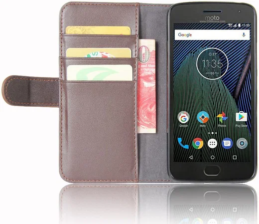 Echt Leren Motorola Moto G5 Hoesje Bruin afbeelding 1