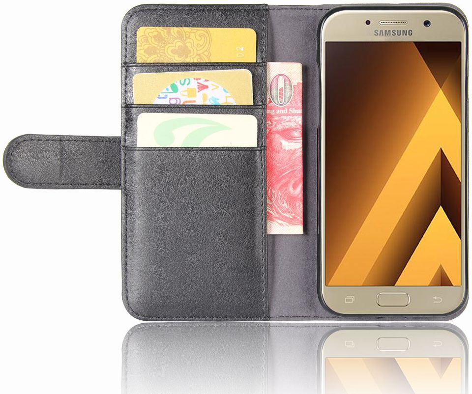 Echt Leren Samsung Galaxy A5 (2017) Portemonnee Hoesje Zwart afbeelding 1