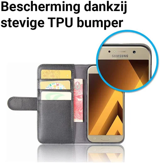 Echt Leren Samsung Galaxy A5 (2017) Portemonnee Hoesje Zwart afbeelding 4