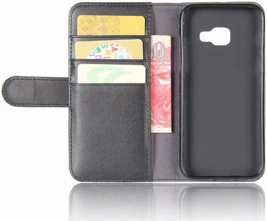 Echt Leren Samsung Galaxy A5 (2017) Portemonnee Hoesje Zwart afbeelding 12
