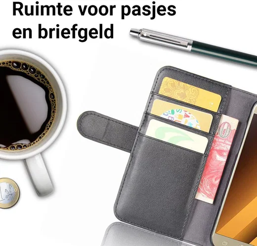 Echt Leren Samsung Galaxy A5 (2017) Portemonnee Hoesje Zwart afbeelding 3