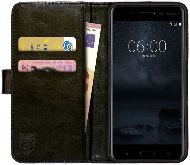 Rosso Nokia 3 Hoesje Premium Book Cover Zwart afbeelding 1