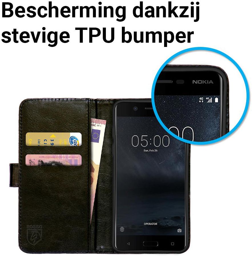Rosso Nokia 3 Hoesje Premium Book Cover Zwart afbeelding 7