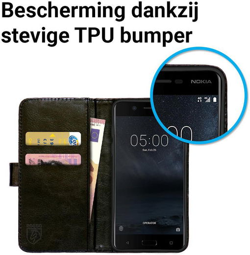 Rosso Nokia 3 Hoesje Premium Book Cover Zwart afbeelding 7