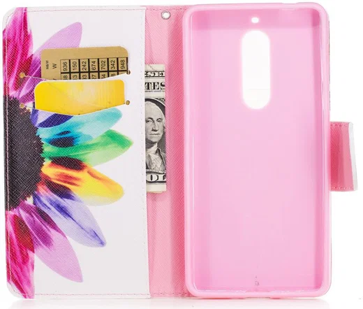 Nokia 5 Portemonnee Flip Hoesje Print Flowers afbeelding 3