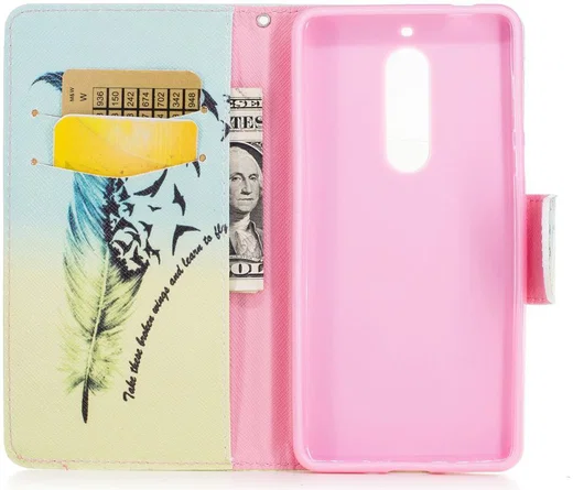 Nokia 5 Portemonnee Flip Hoesje Print Feather afbeelding 2