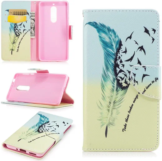 Nokia 5 Portemonnee Flip Hoesje Print Feather afbeelding 4