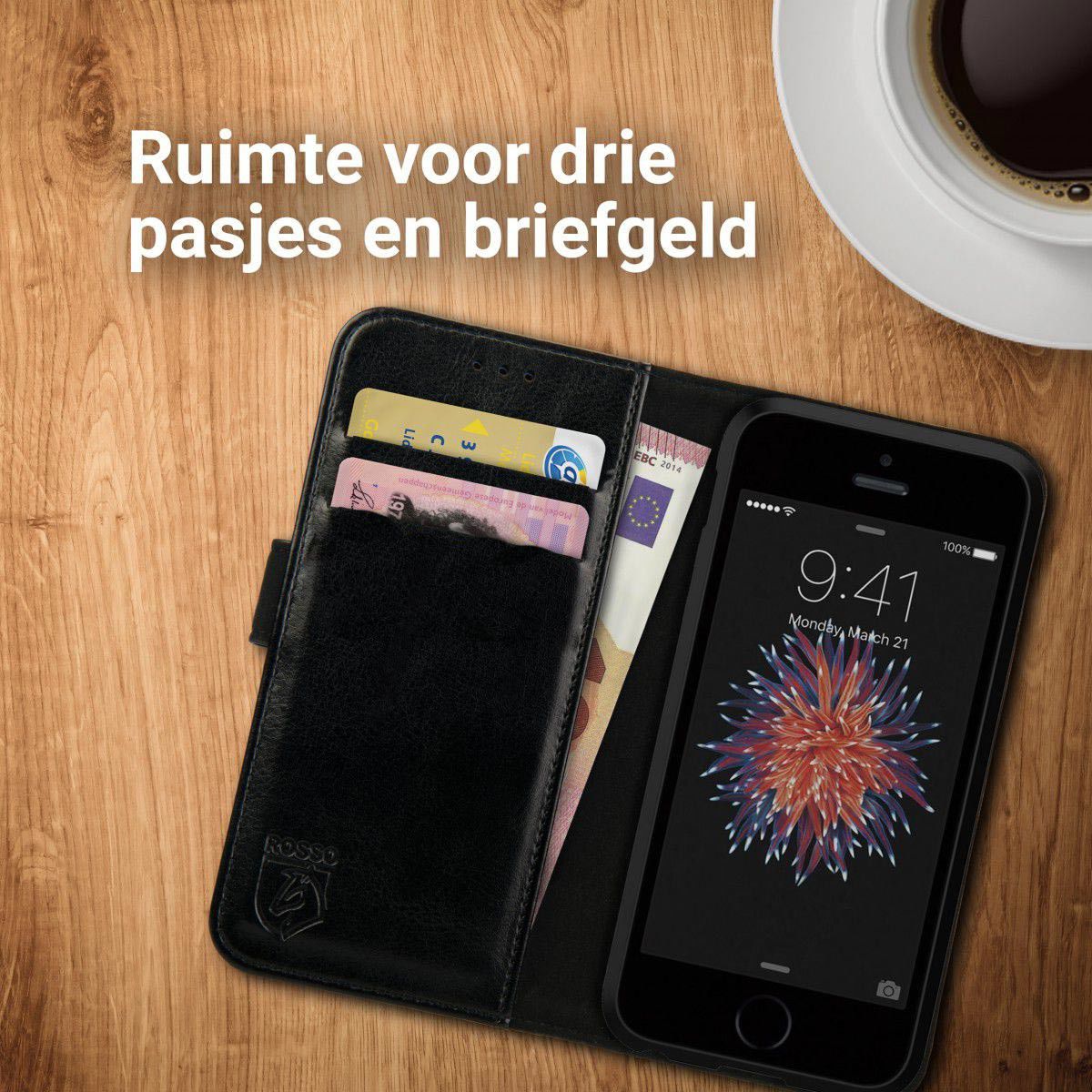 Rosso Element Apple iPhone 5/5S/SE Hoesje Book Cover Zwart afbeelding 8