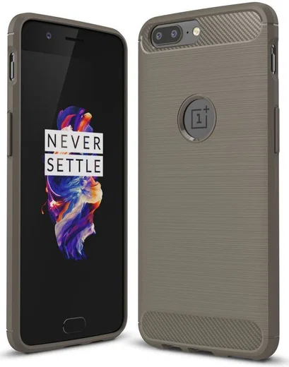 OnePlus 5 Hoesje Geborsteld TPU Grijs afbeelding 1