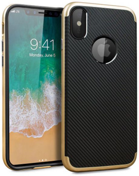 Apple iPhone X Carbon TPU Case Goud Zwart afbeelding 1