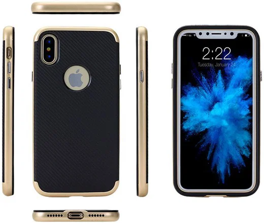 Apple iPhone X Carbon TPU Case Goud Zwart afbeelding 3