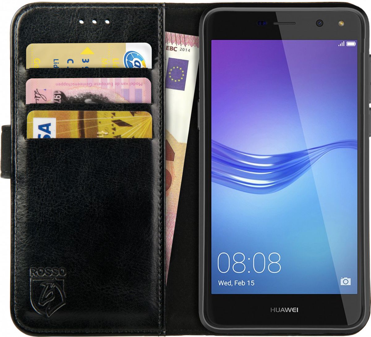 Rosso Element Huawei Y6 (2017) Hoesje Book Cover Zwart afbeelding 1
