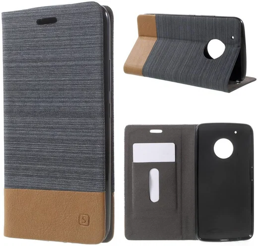 Motorola Moto G5 Plus Linnen Textuur Flip Hoesje Donkergrijs afbeelding 4