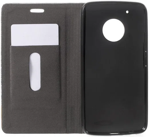 Motorola Moto G5 Plus Linnen Textuur Flip Hoesje Donkergrijs afbeelding 2