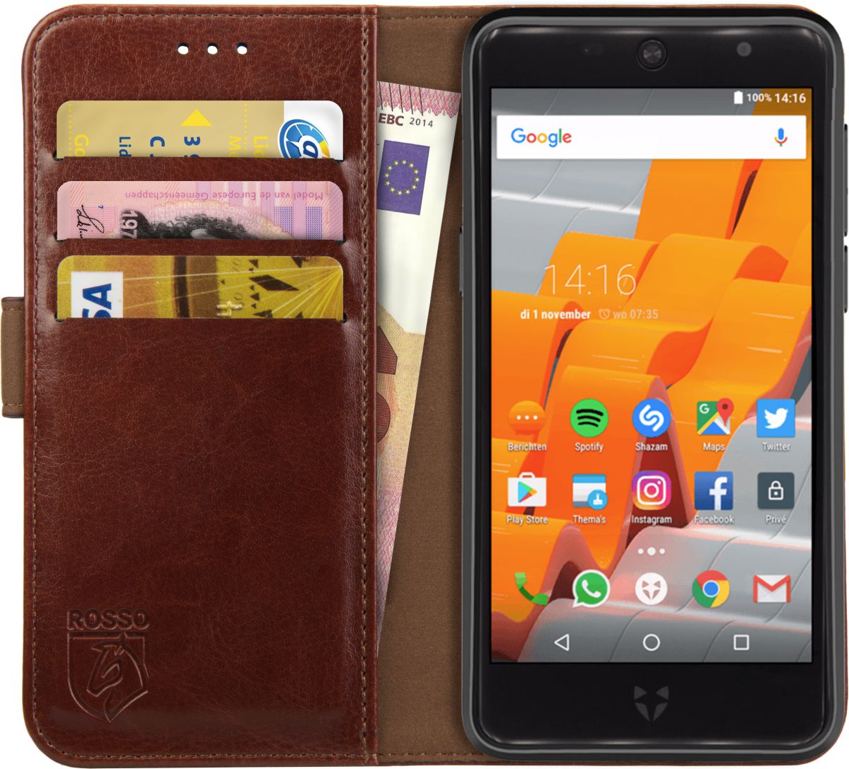 Rosso Element Wileyfox Swift 2x Hoesje Book Cover Bruin afbeelding 1