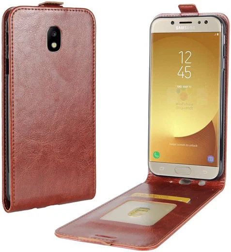 Samsung Galaxy J5 (2017) Verticaal Flip Hoesje Bruin afbeelding 1