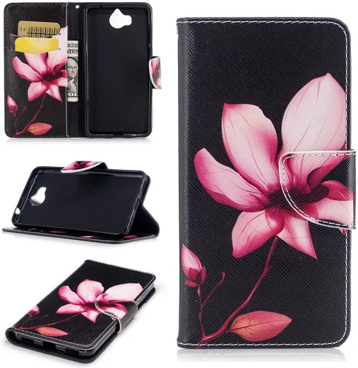 Huawei Y6 (2017) Portemonnee Flip Hoesje Print Bloem afbeelding 4