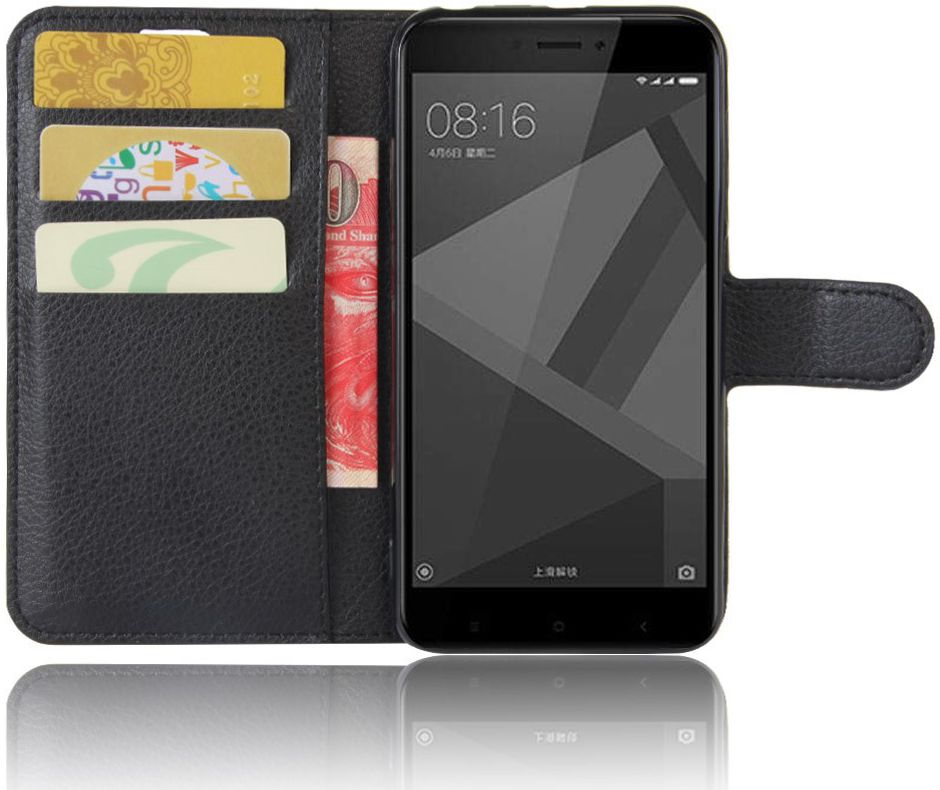 Xiaomi Redmi 4X Portemonnee Hoesje Litchi Zwart afbeelding 2