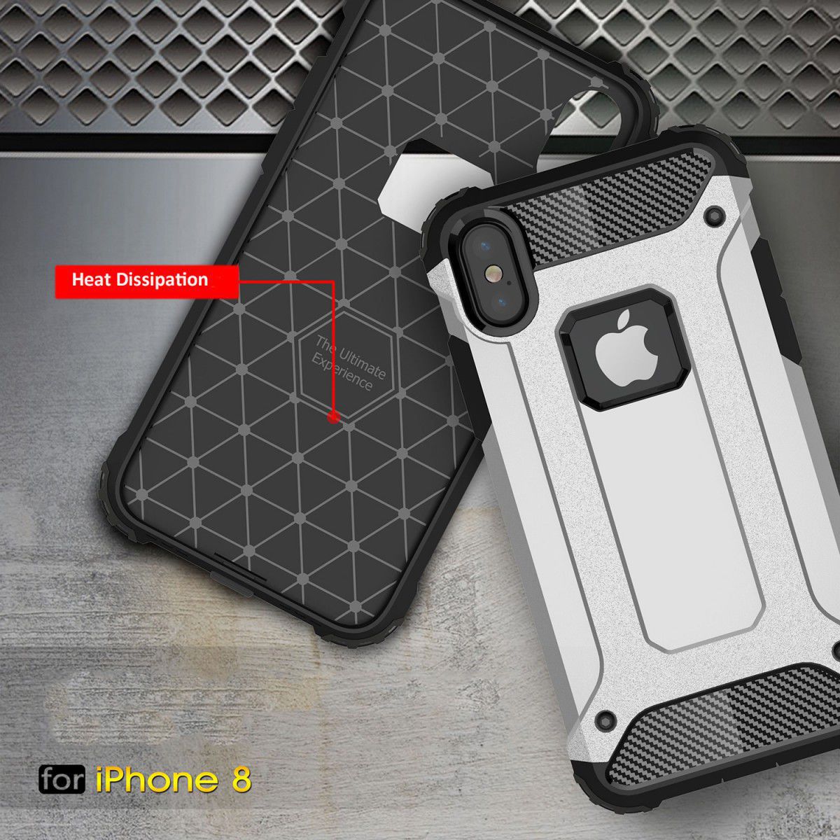 Apple IPhone X/XS Hoesje Shock Proof Hybride Backcover Zilver afbeelding 7