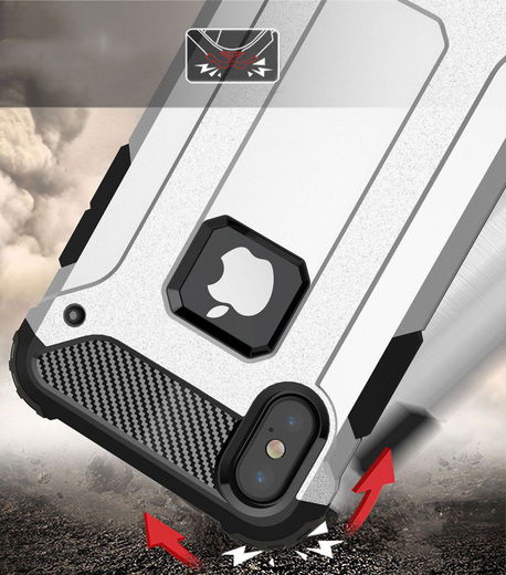 Apple IPhone X/XS Hoesje Shock Proof Hybride Backcover Zilver afbeelding 4