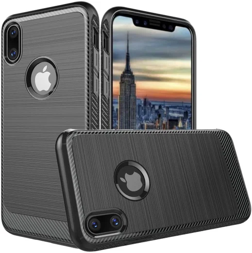 Apple iPhone X Robuust Geborsteld TPU Hoesje Zwart afbeelding 2