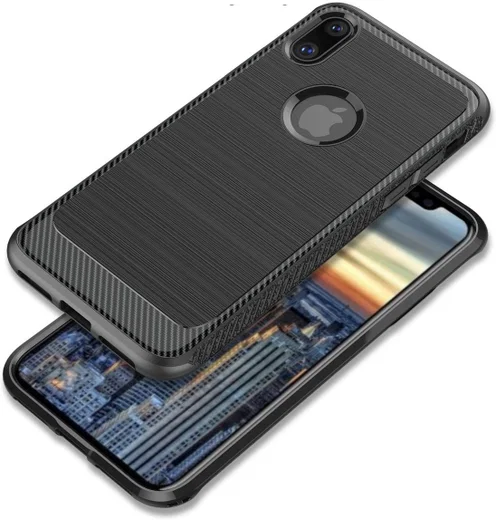 Apple iPhone X Robuust Geborsteld TPU Hoesje Zwart afbeelding 3
