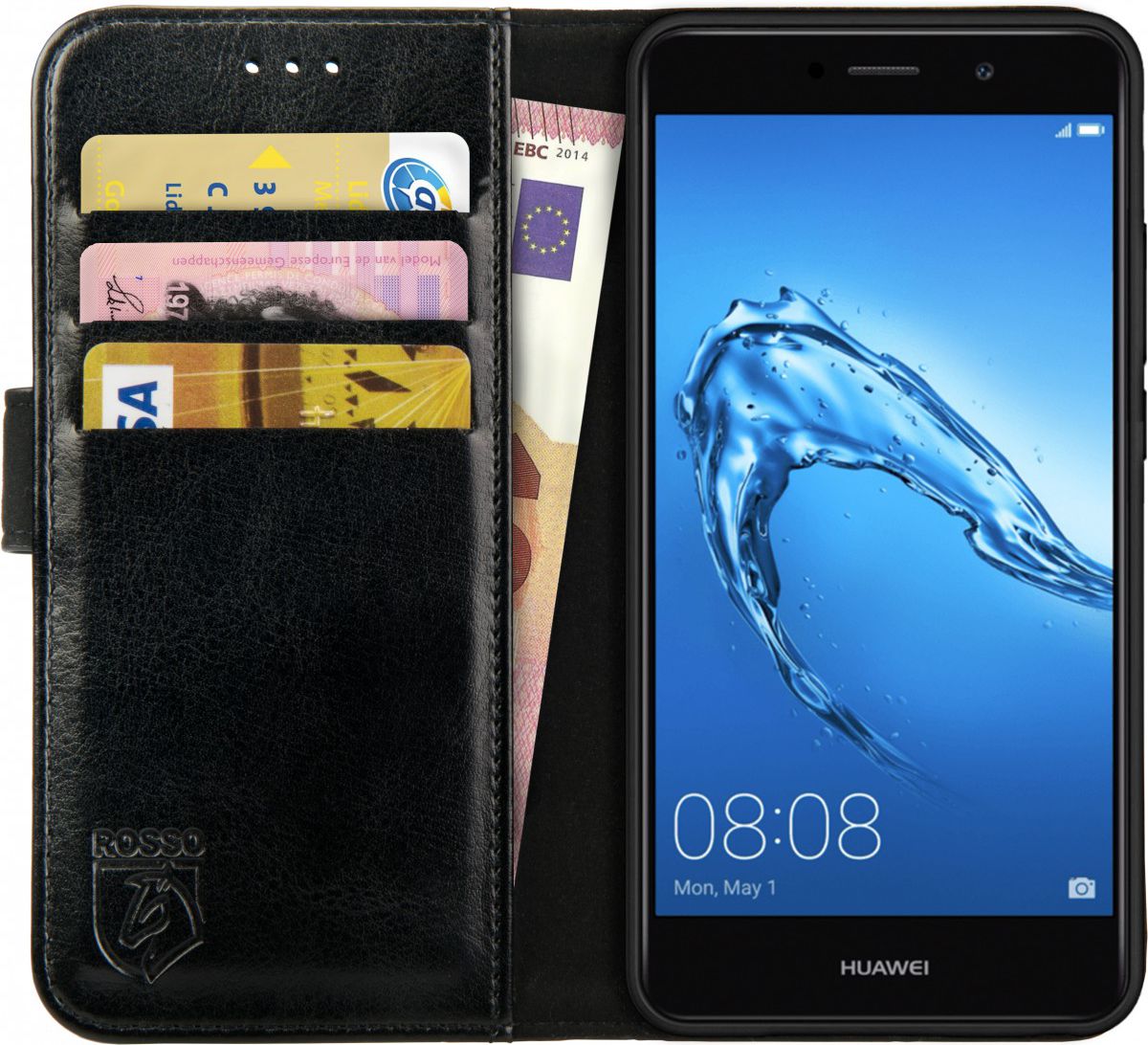 Rosso Element Huawei Y7 (2017) Hoesje Book Cover Zwart afbeelding 1